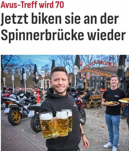Zeitungsausschnitt zum 70-jährigen AVUS-Treff: Jetzt biken sie an der Spinnerbrücke wieder
